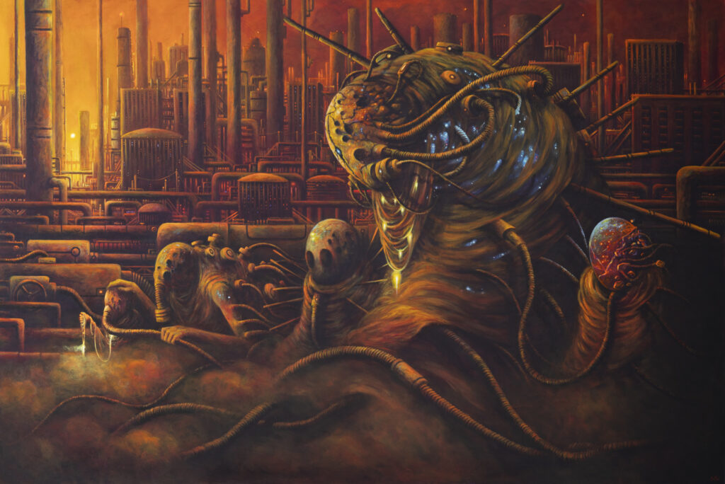 Sebastian Moń Industrialny marsz 100x130cm Akryl na płycie 2025r
